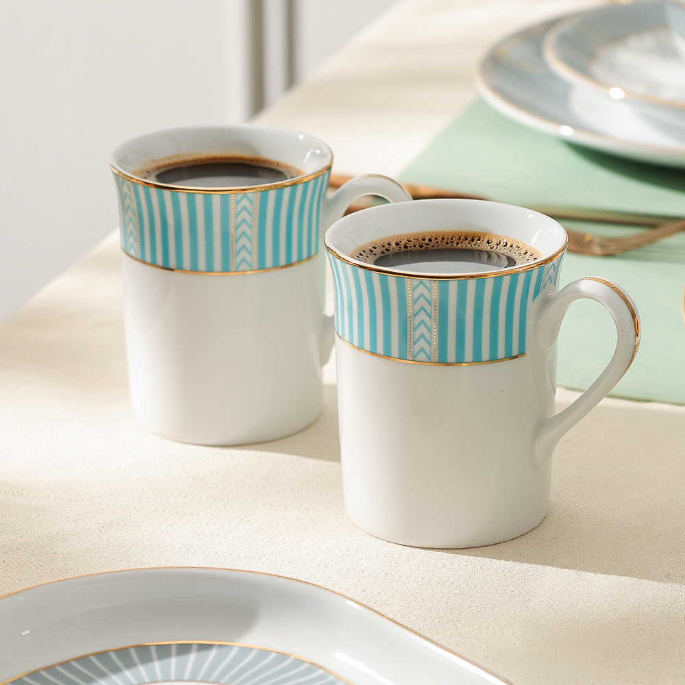 Fete Classic Coffee Mugs, Set of 2 - Stripe Blue