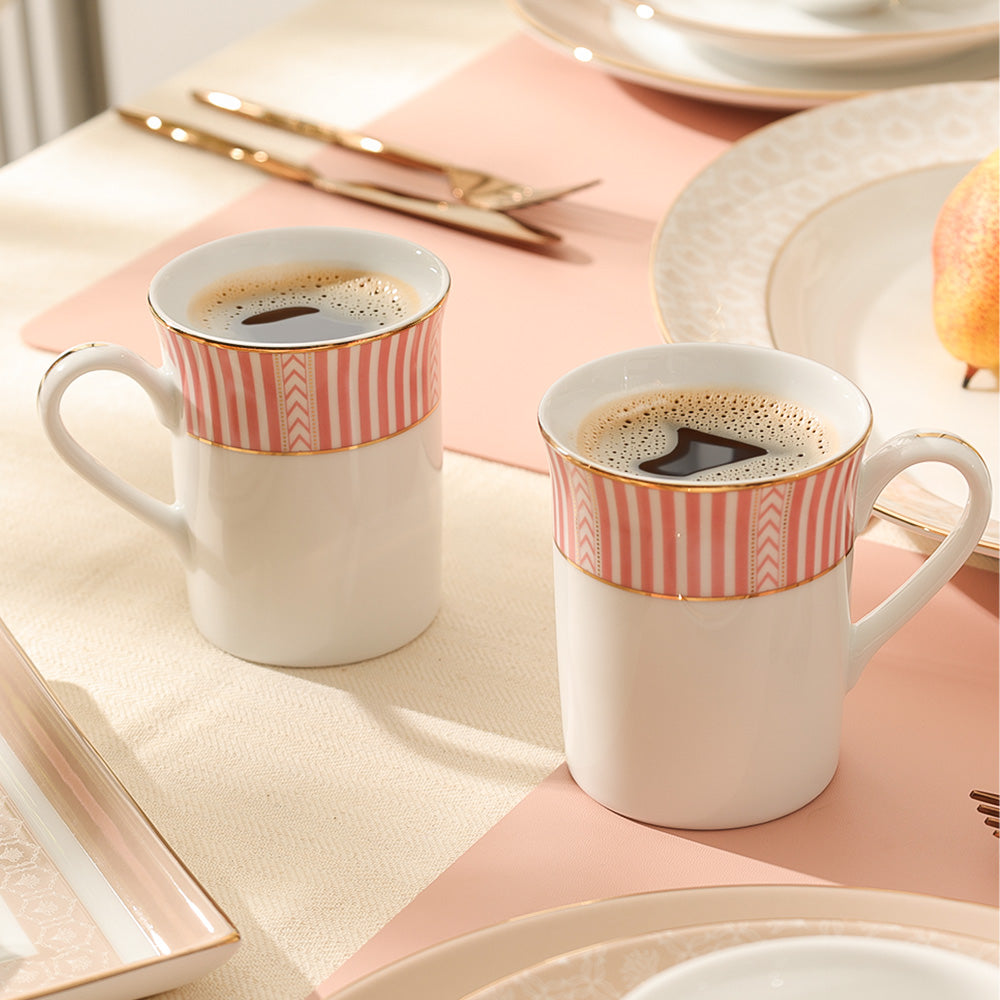 Fete Classic Coffee Mugs, Set of 2 - Stripe Pink