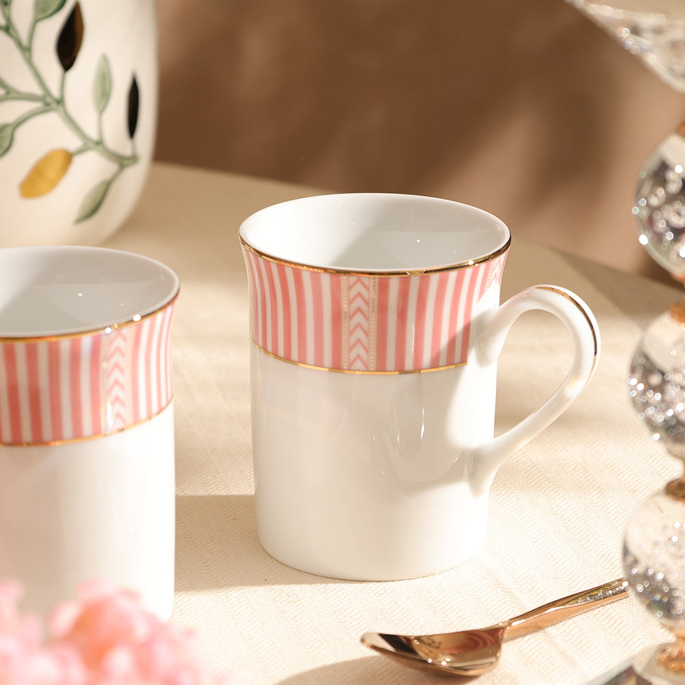 Fete Classic Coffee Mugs, Set of 2 - Stripe Pink