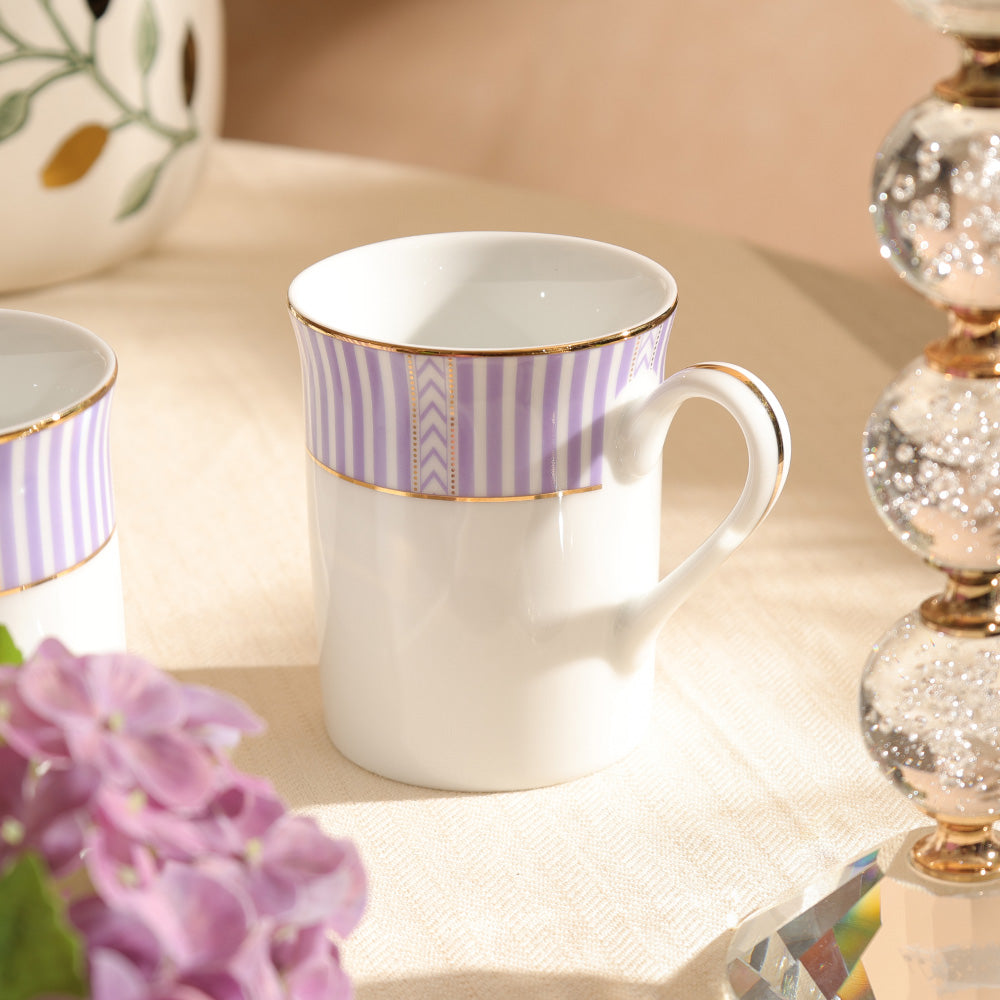 Fete Classic Coffee Mugs, Set of 2 - Stripe Purple