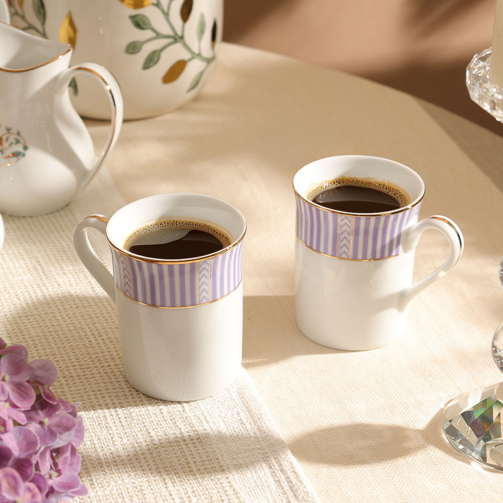 Fete Classic Coffee Mugs, Set of 2 - Stripe Purple
