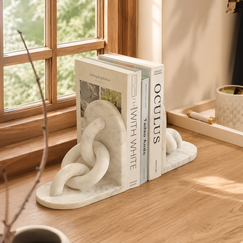 Fetters Marble Bookends, Set of 2 - White