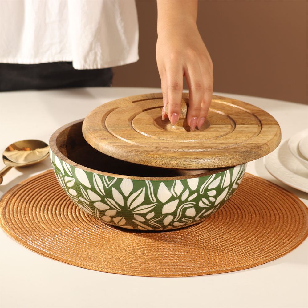 Fez Wooden Storage Bowl Large - Green White