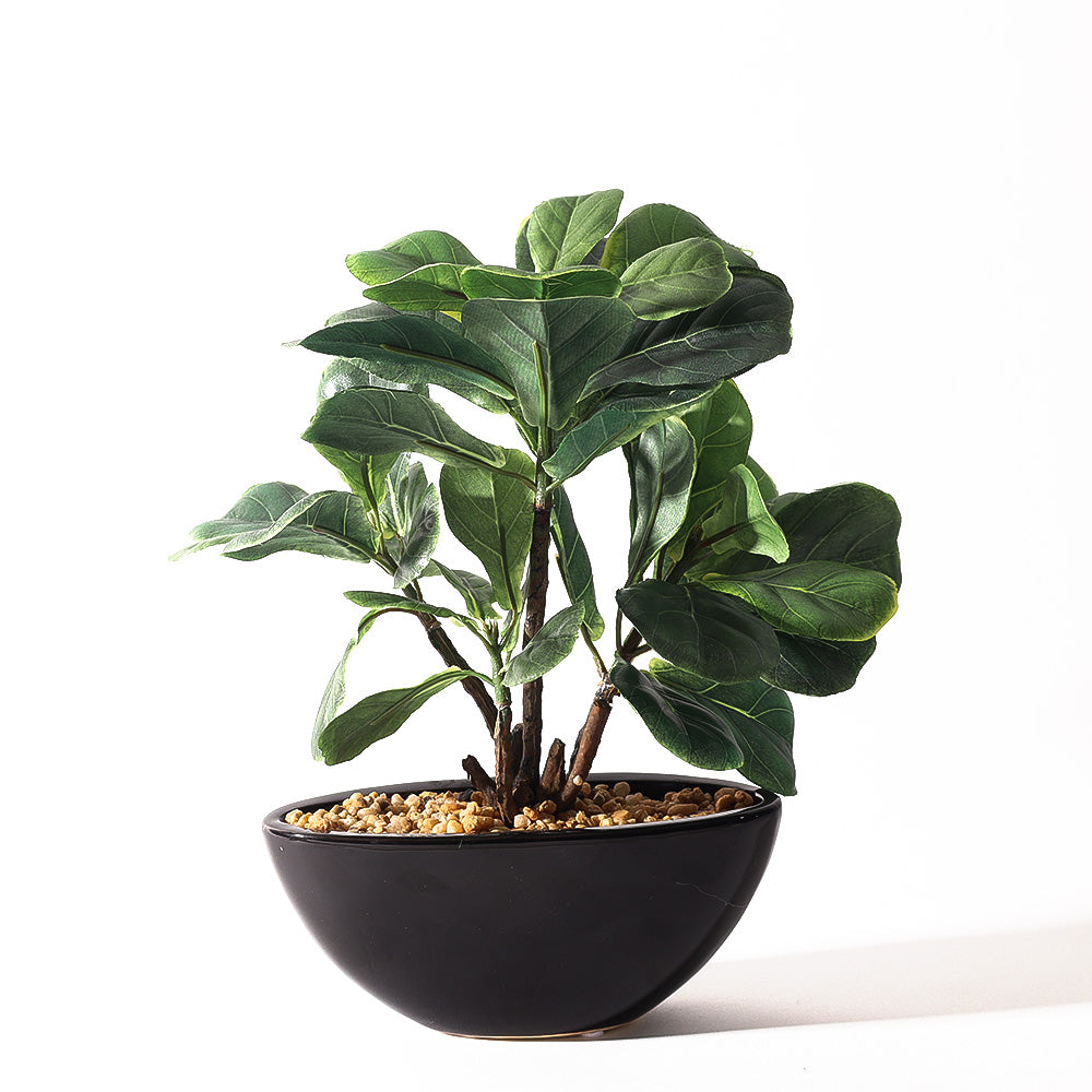 Fiddle Leaf Fig Artificial Oval Potted Plant Mini - Green