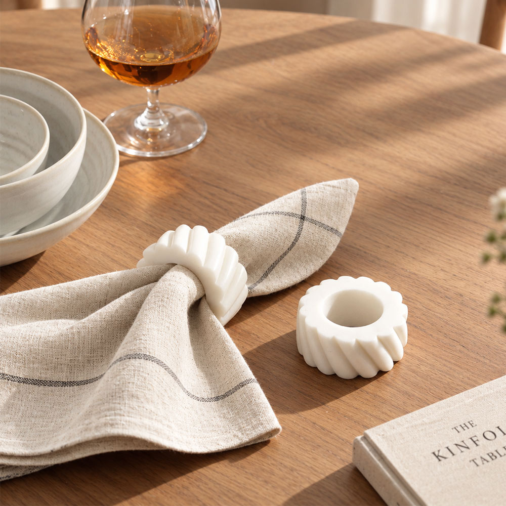 Fides Marble Napkin Rings, Set of 2 - White