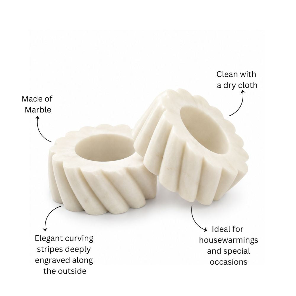 Fides Marble Napkin Rings, Set of 2 - White