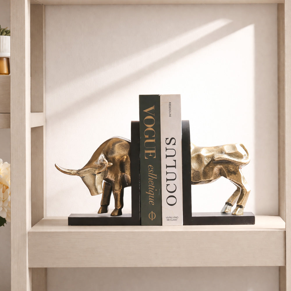 Fighting Bull Metal Bookends, Set of 2 - Gold Black