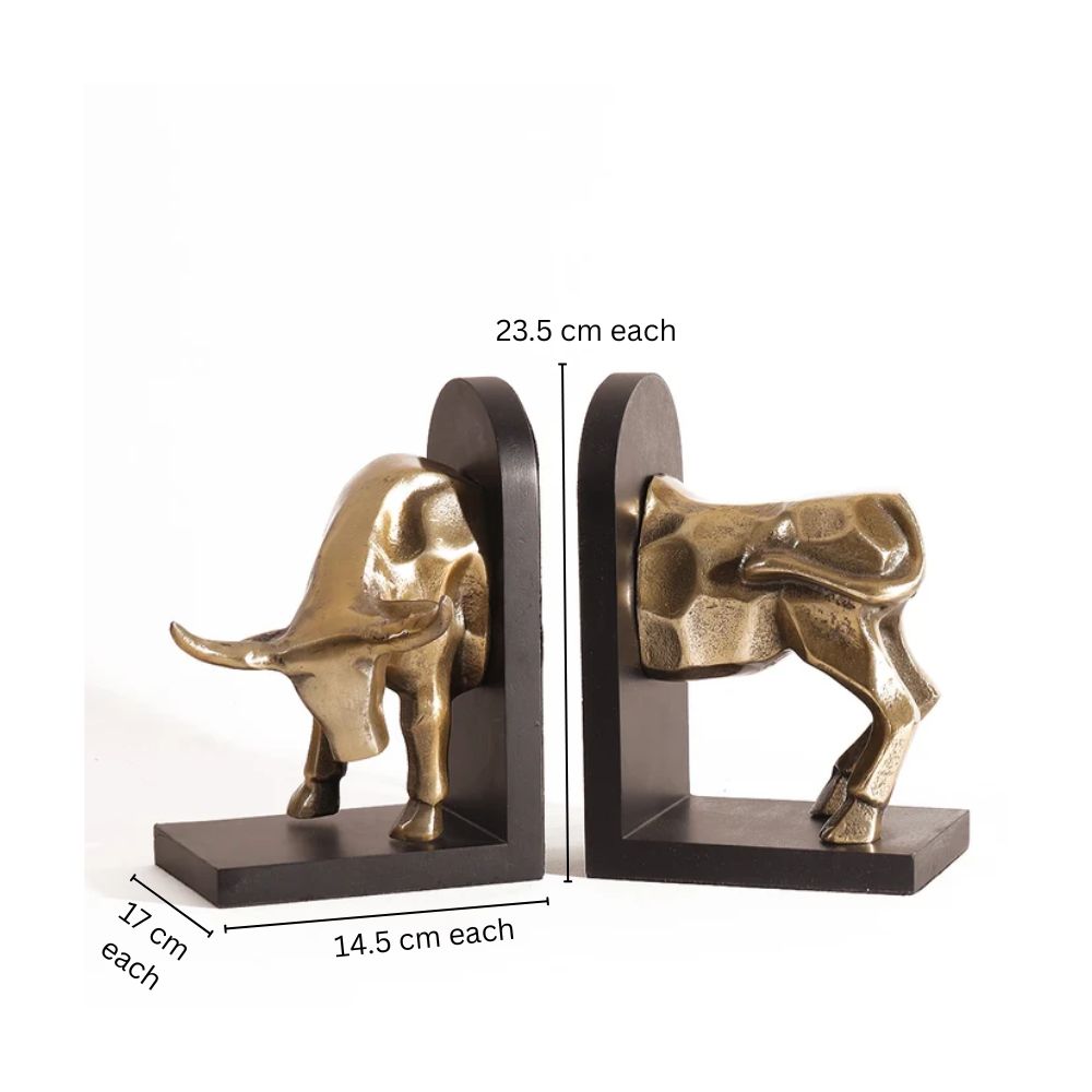 Fighting Bull Metal Bookends, Set of 2 - Gold Black