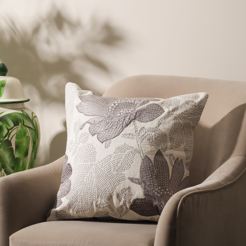 Fiore Applique Cushion Cover 45x45cm - White Grey