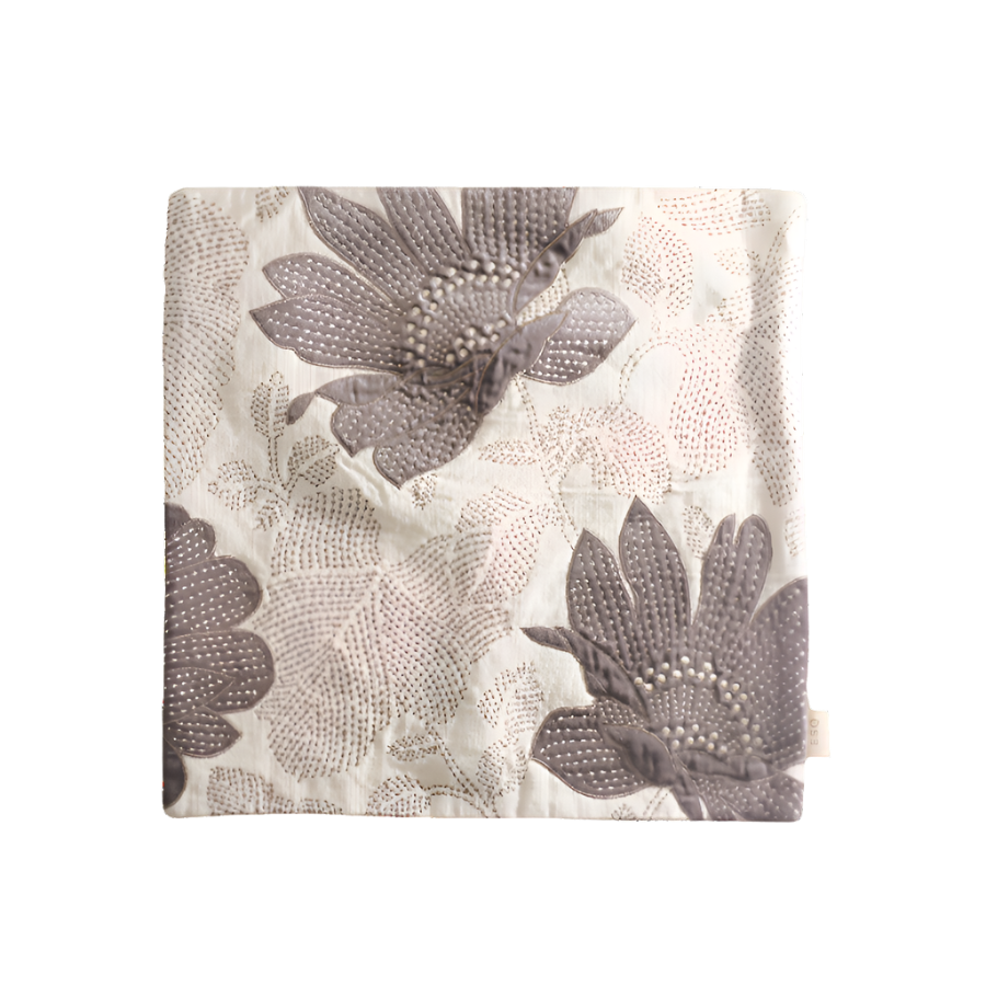 Fiore Applique Cushion Cover - White Grey