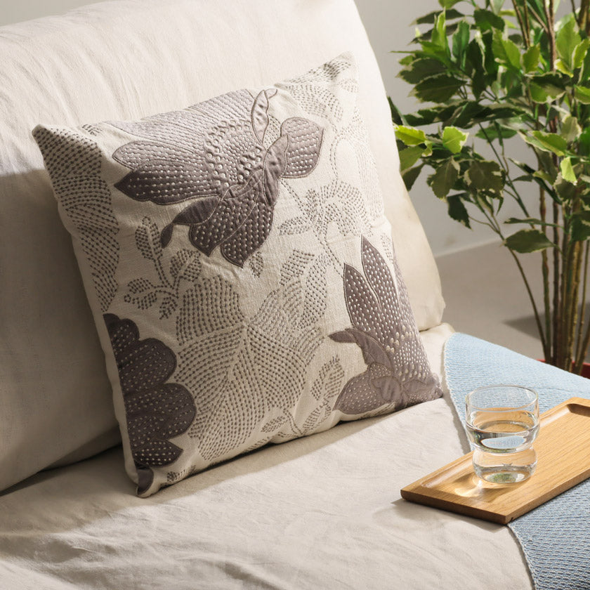 Fiore Applique Cushion Cover - White Grey