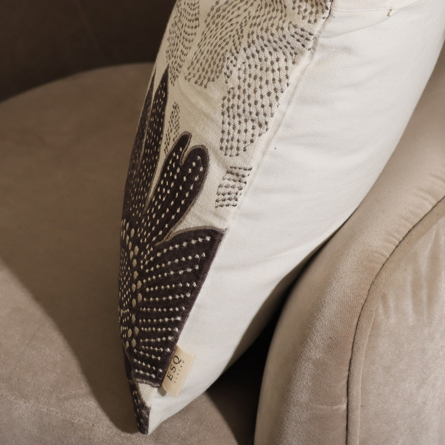 Fiore Applique Cushion Cover - White Grey