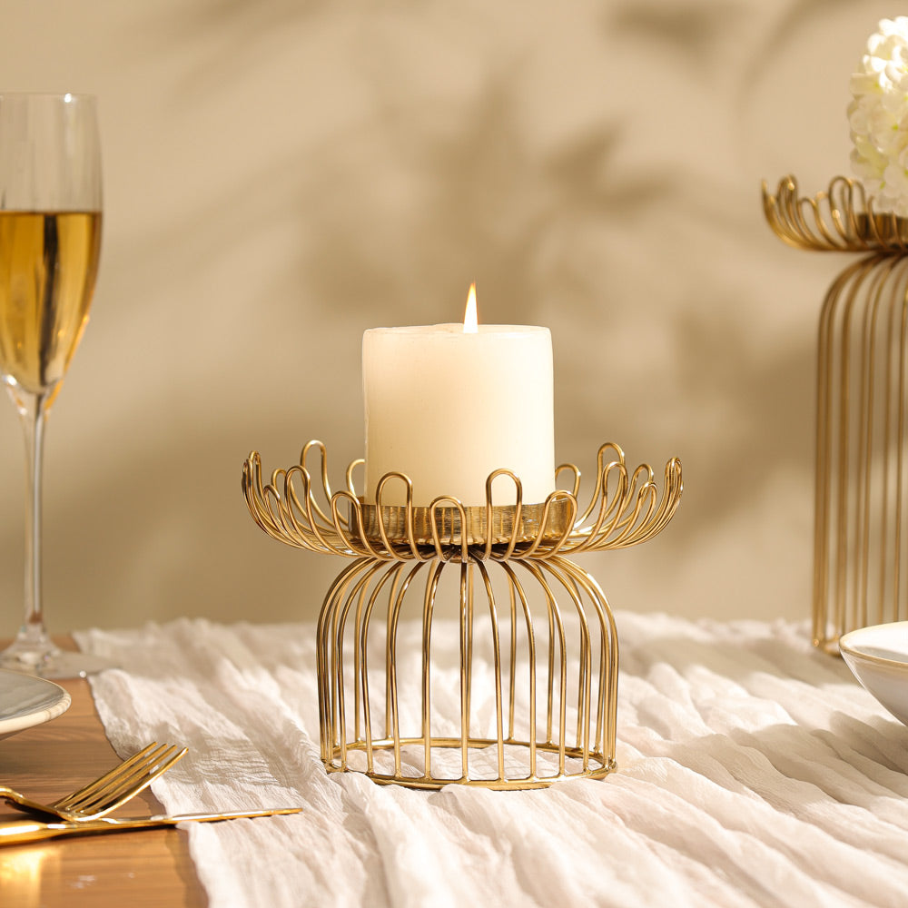 Fiore Metal Candle Holder Short - Gold