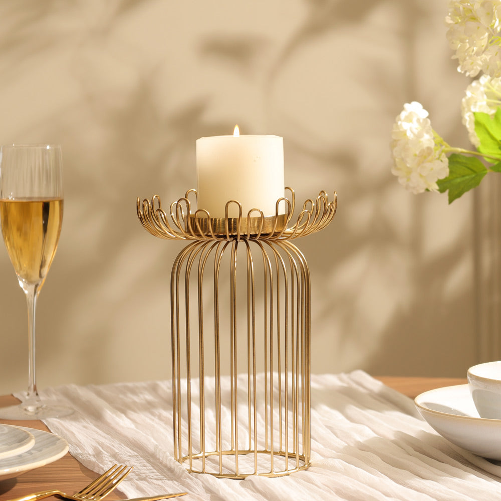 Fiore Metal Candle Holder Tall - Gold