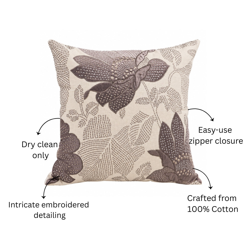 Fiore Applique Cushion Cover 45x45cm - White Grey
