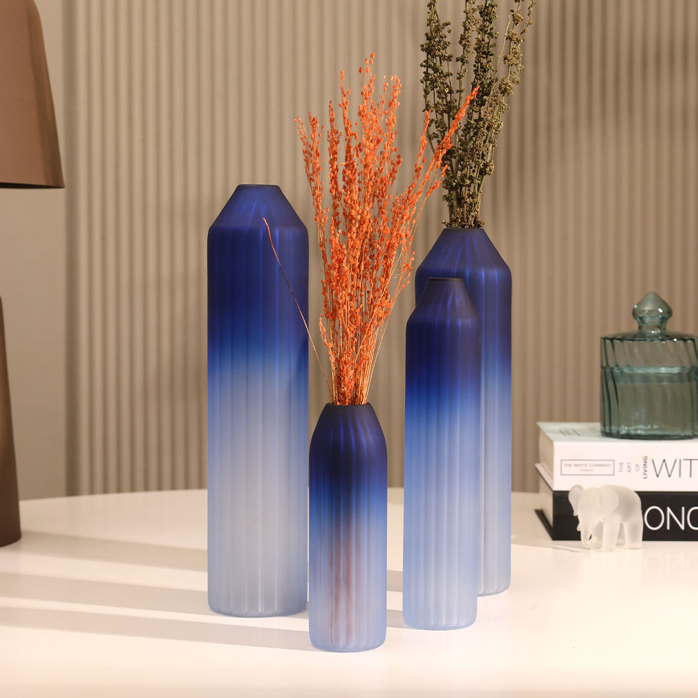 Botella Glass Vase Slim - Frosted Sapphire