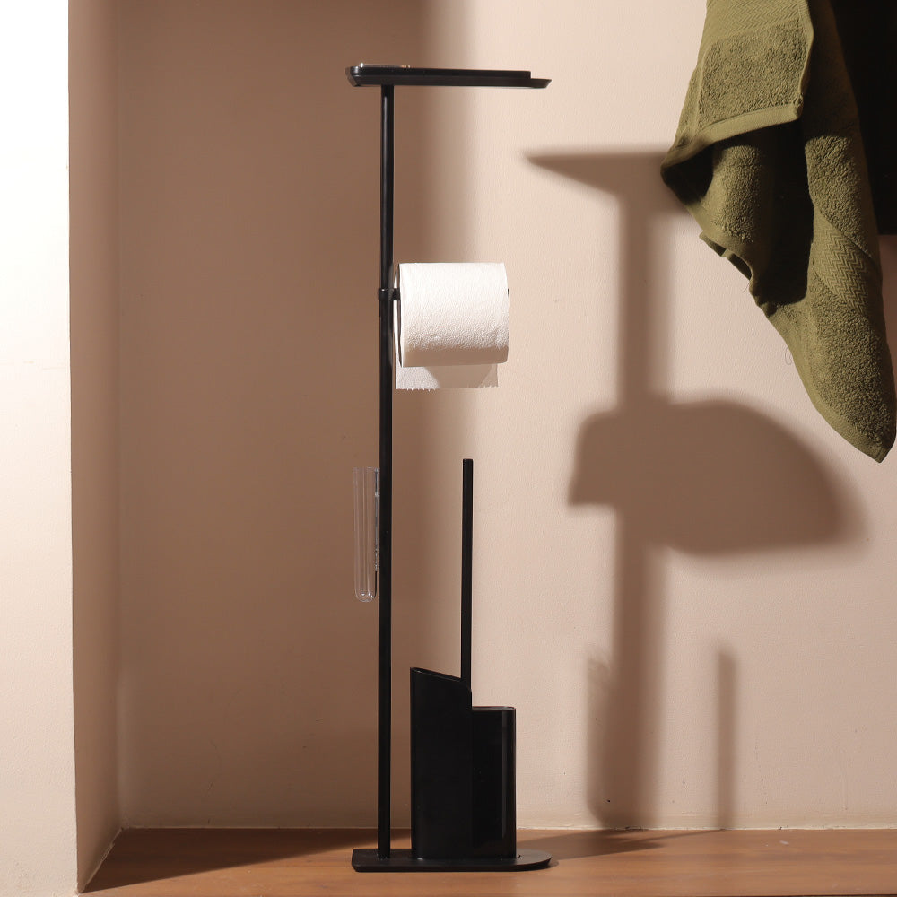 Flat Toilet Brush and Roll Holder - Matte Black