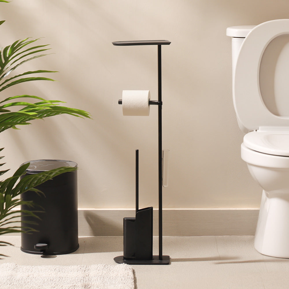 Flat Toilet Brush and Roll Holder - Matte Black