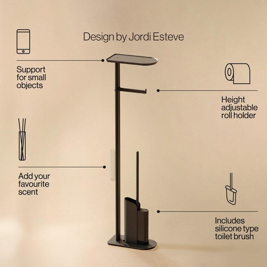 Flat Toilet Brush and Roll Holder - Matte Black