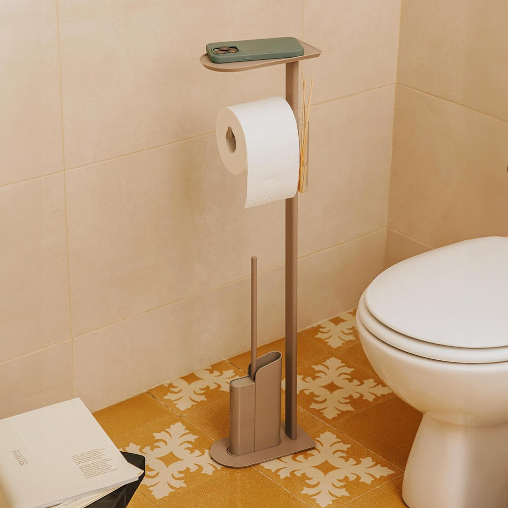 Flat Toilet Brush and Roll Holder - Sand