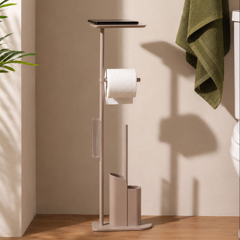 Flat Toilet Brush and Roll Holder - Sand