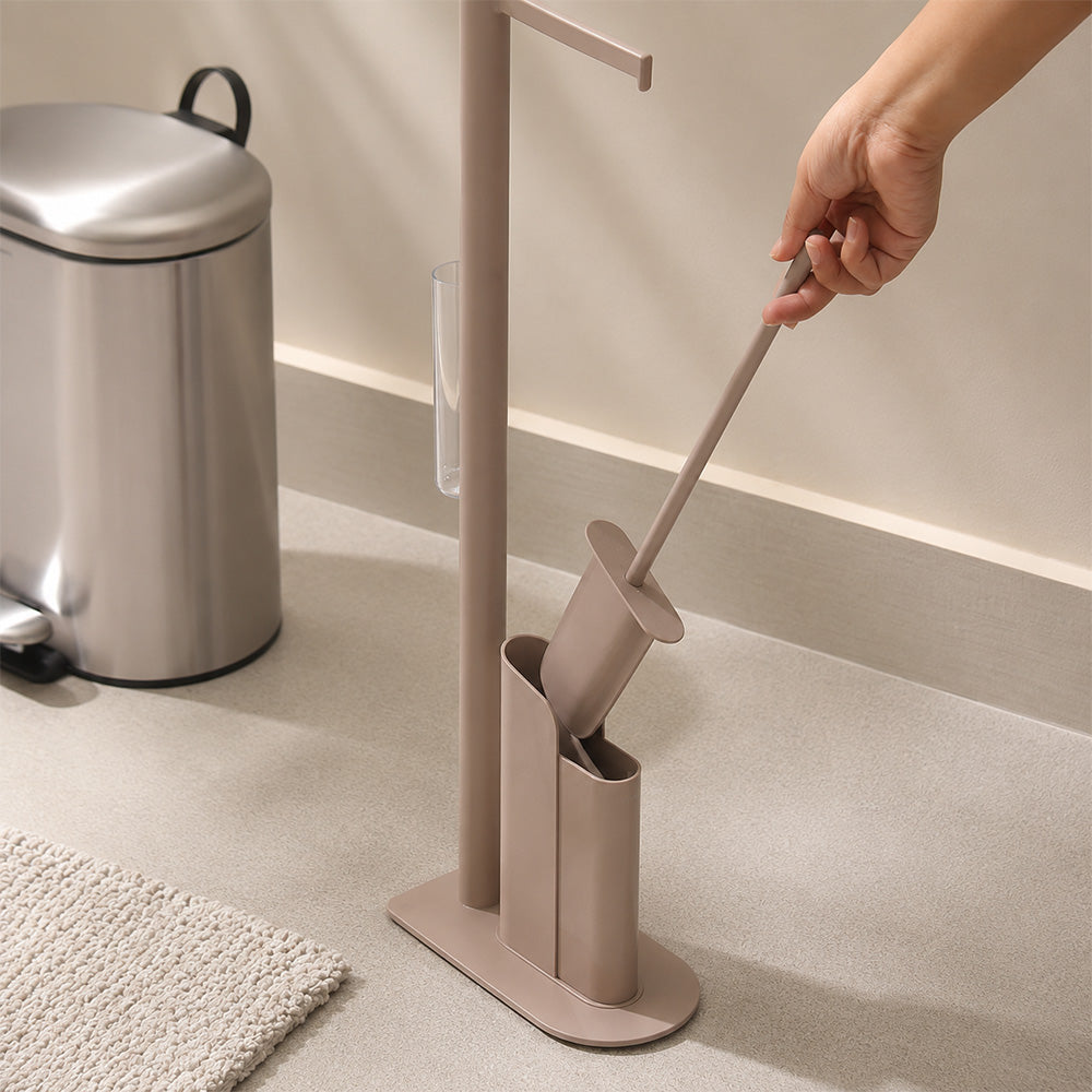 Flat Toilet Brush and Roll Holder - Sand