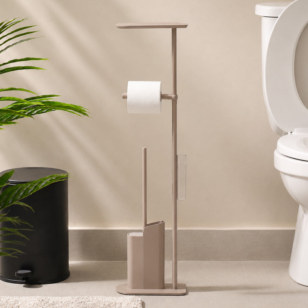 Flat Toilet Brush and Roll Holder - Sand
