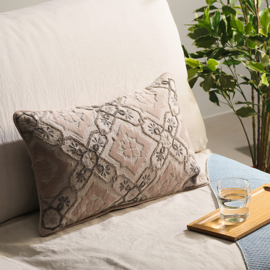 Fleur Applique Rectangular Cushion Cover 50x30cm - Grey