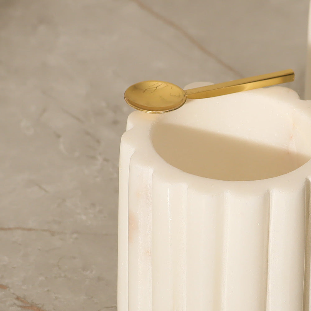 Fleur Marble Condiment Jars, Set of 2 - Ivory