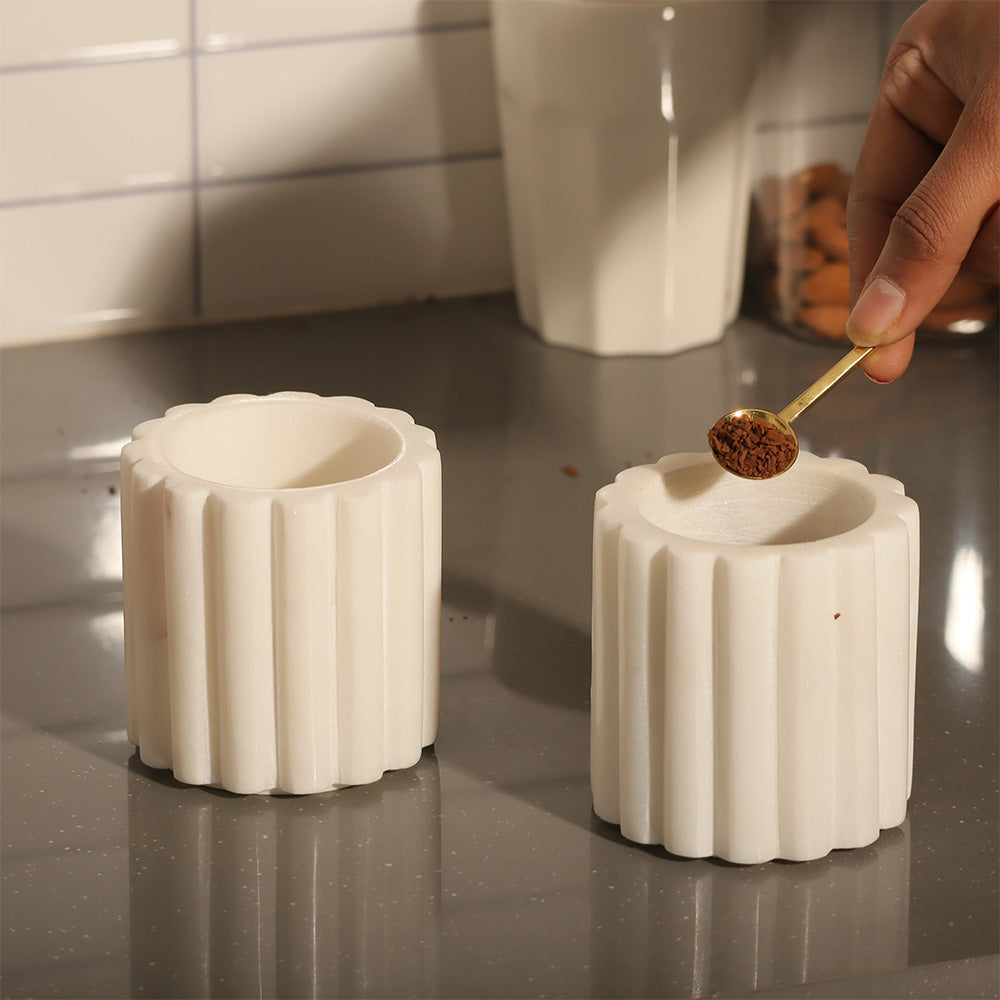 Fleur Marble Condiment Jars, Set of 2 - Ivory