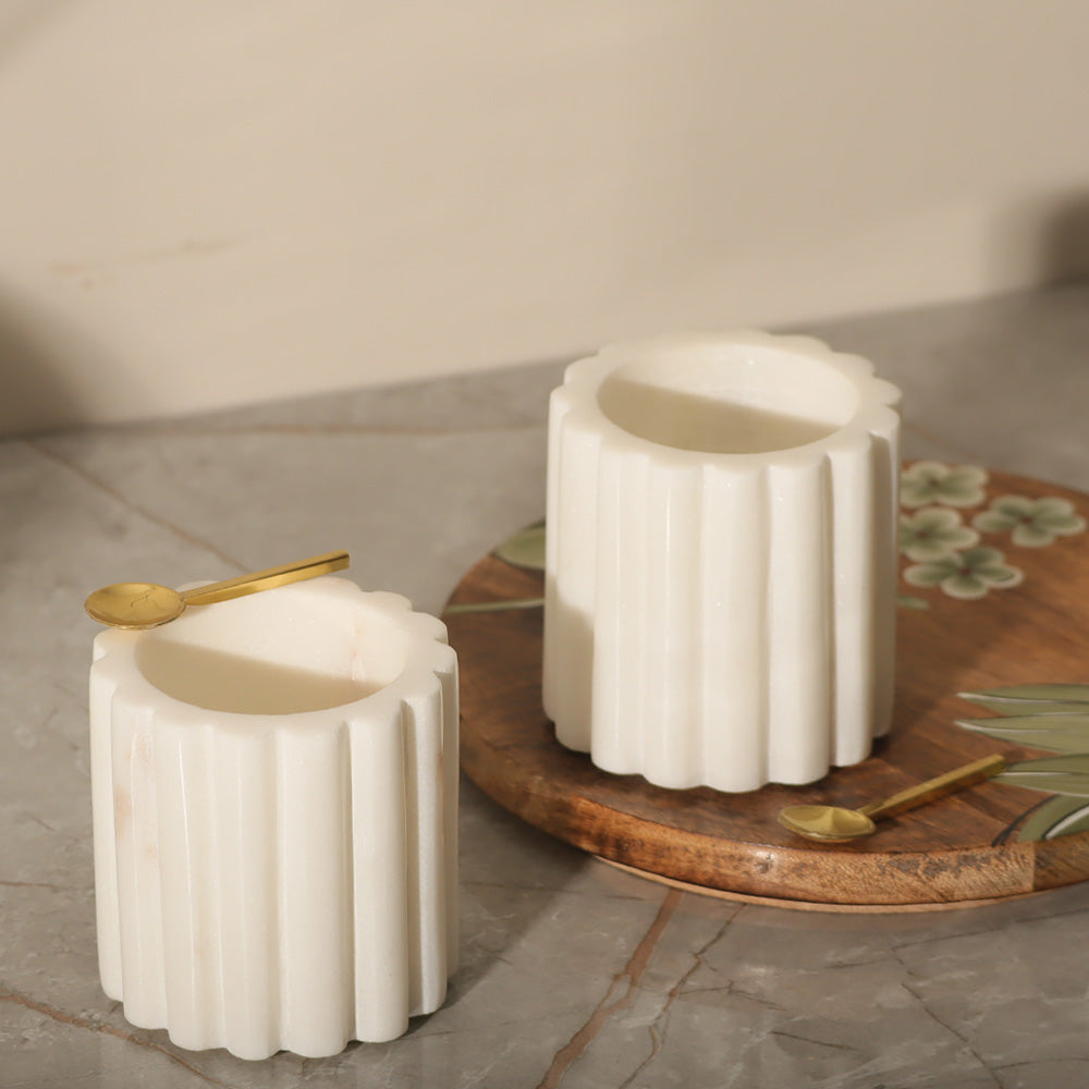 Fleur Marble Condiment Jars, Set of 2 - Ivory