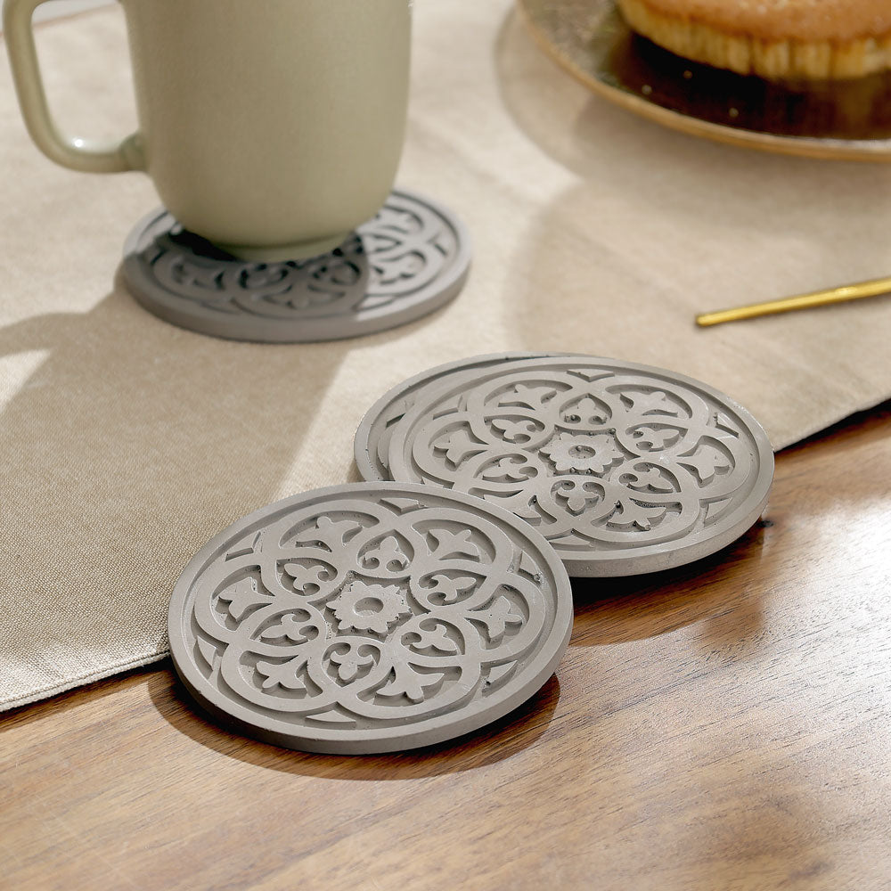 Fleur Round Coasters, Set of 4 - Greige