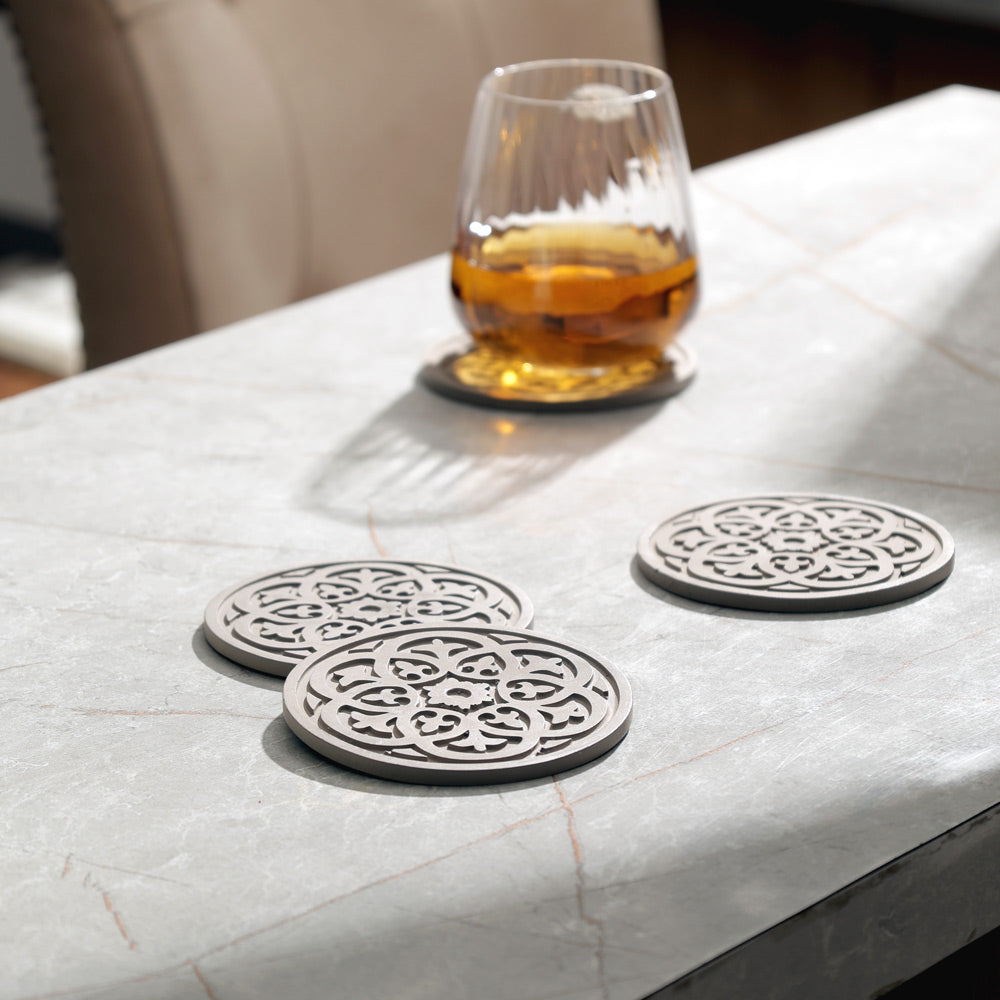 Fleur Round Coasters, Set of 4 - Greige