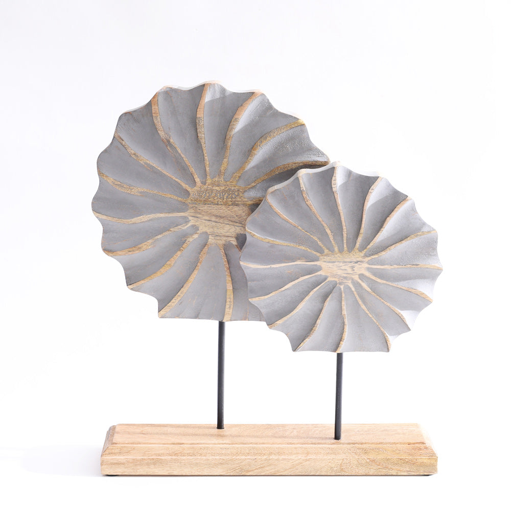 Flora Carved Wooden Sculpture - Natural Grey