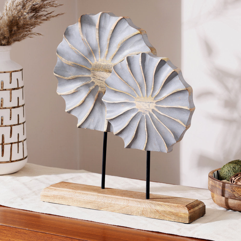 Flora Carved Wooden Sculpture - Natural Grey