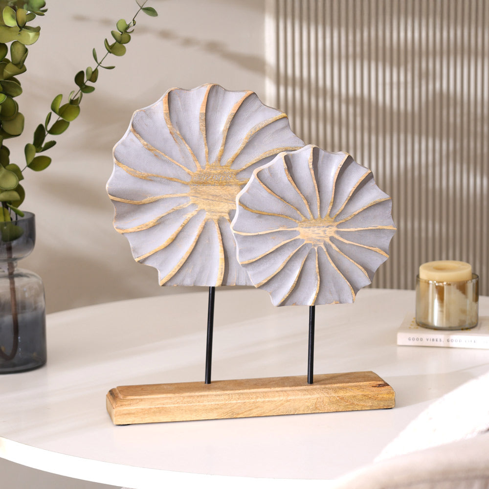 Flora Carved Wooden Sculpture - Natural Grey