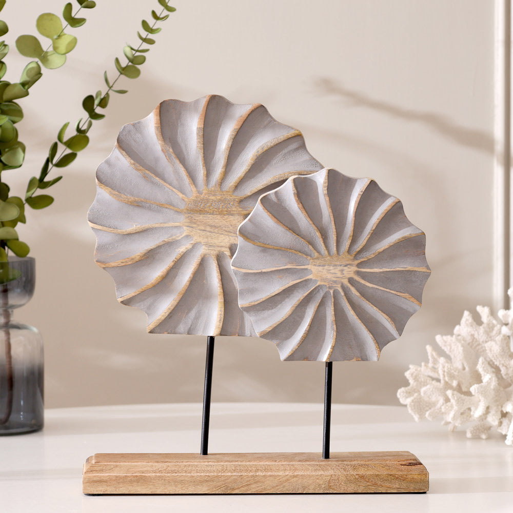 Flora Carved Wooden Sculpture - Natural Grey