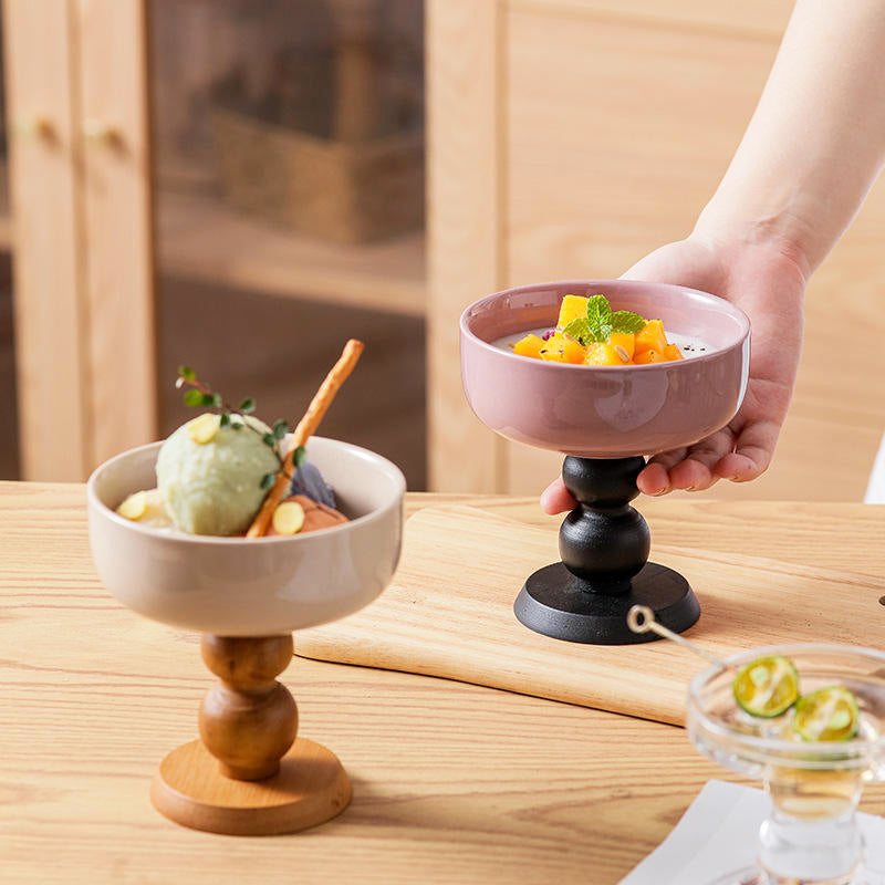 Glace Ceramic Dessert Bowl - Beige Black