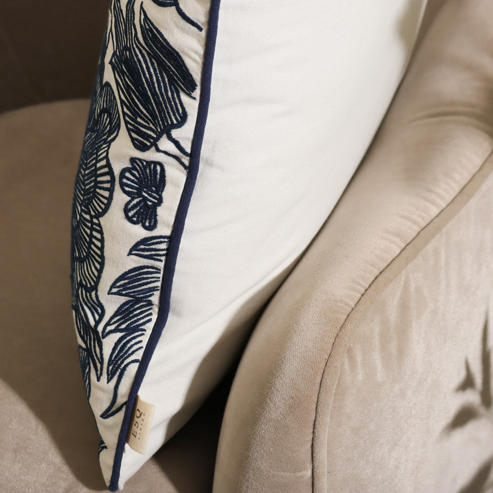 Flora Embroidered Cushion Cover 45x45cm - Dark Blue