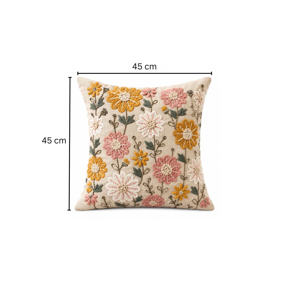 Floral Embroidered Cushion Cover 45x45cm - Multicolor