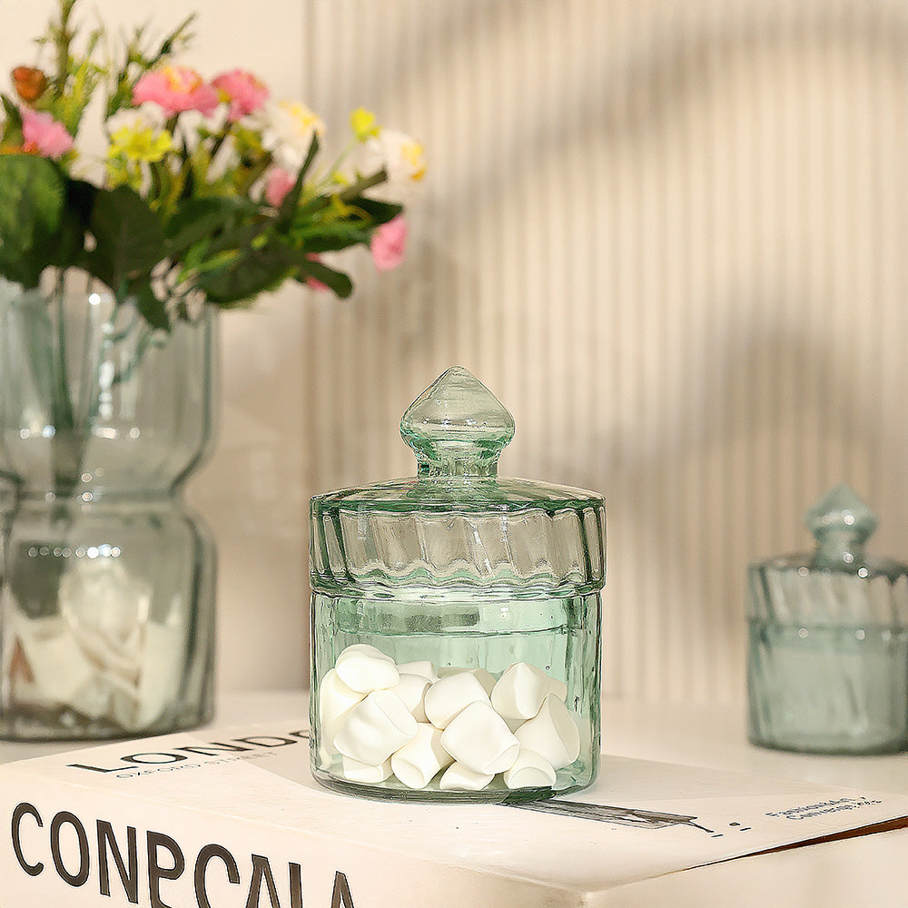 Fluted Glass Storage Jar - Sage