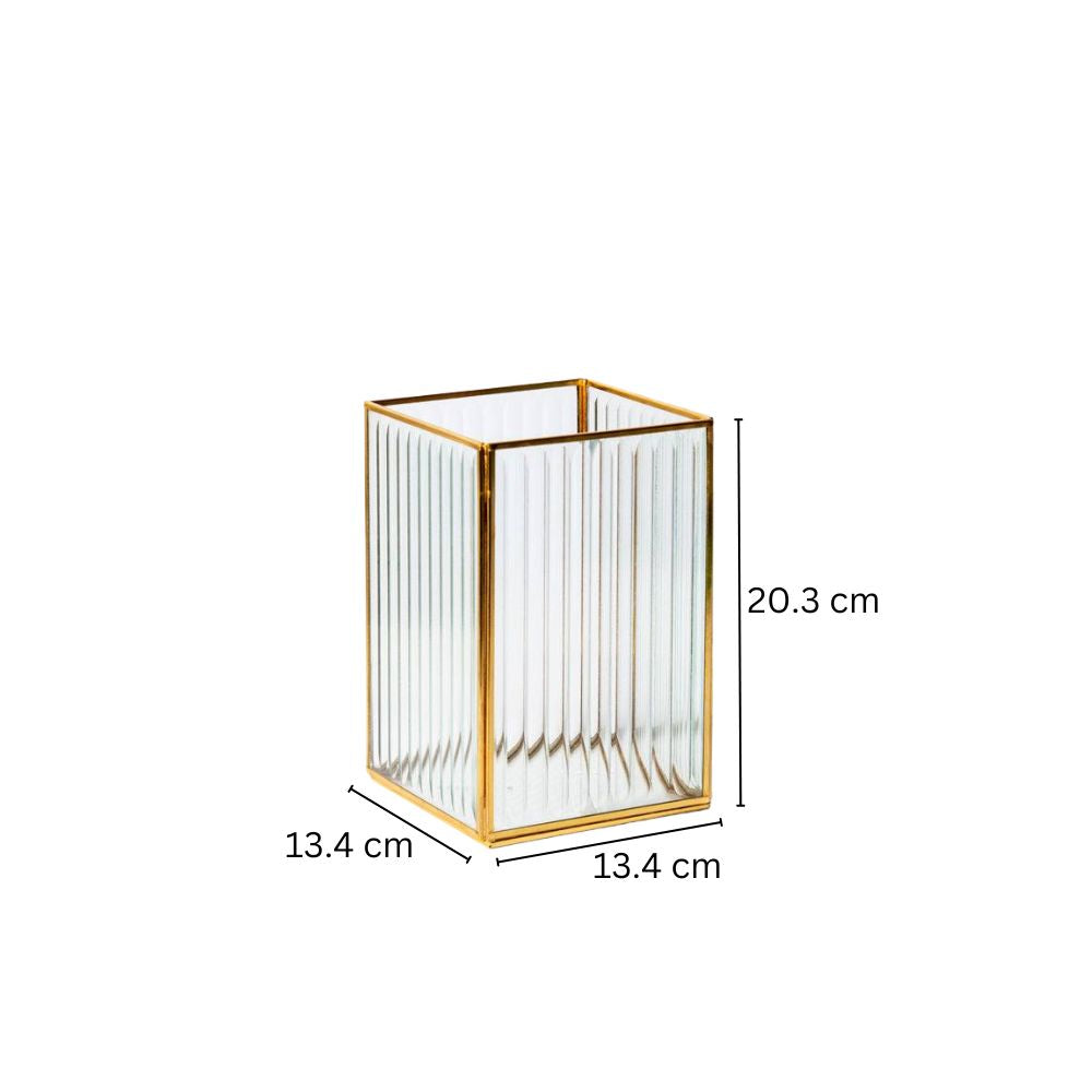 Fluted Glass Hurricane - Gold