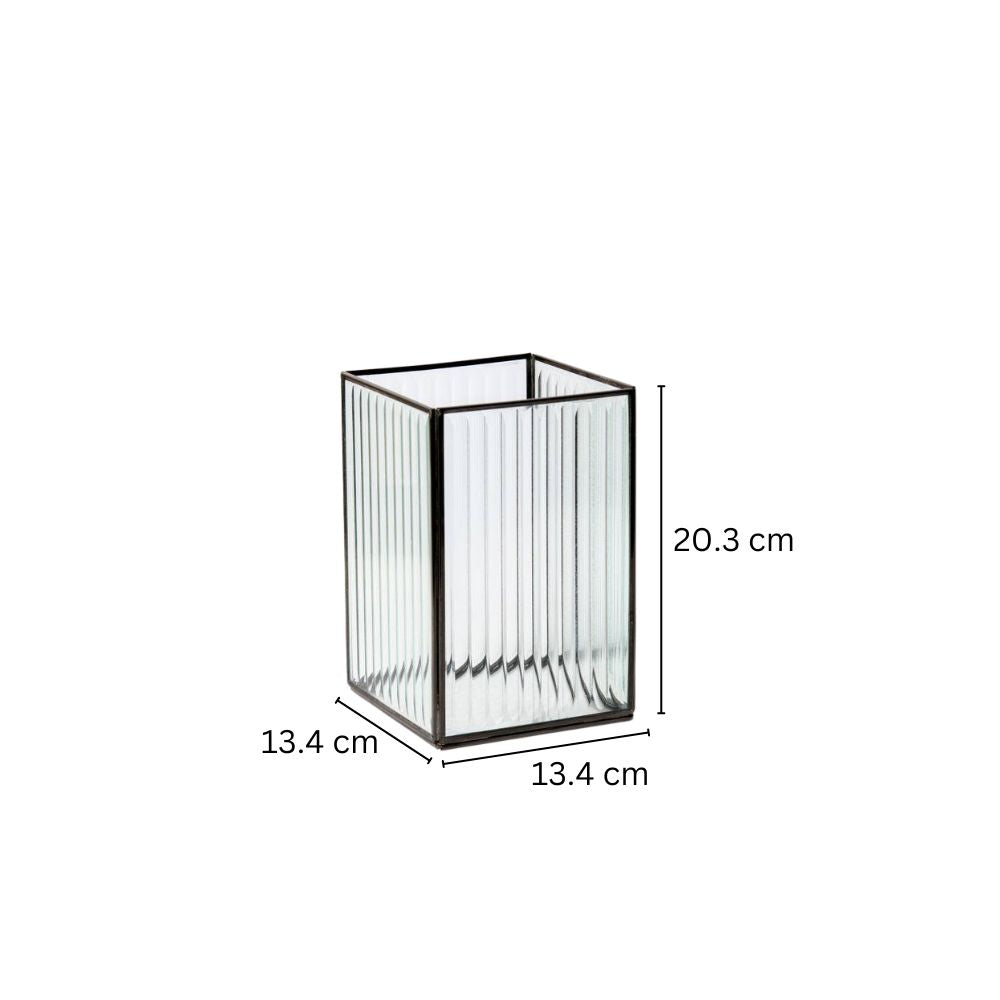 Fluted Glass Hurricane - Gunmetal