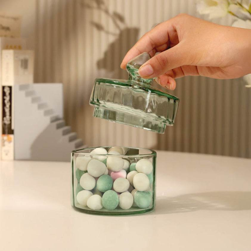 Fluted Glass Storage Jar - Sage