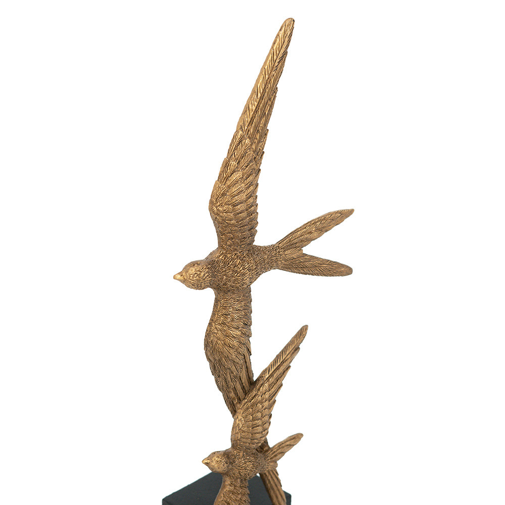 Flying Swallows Sculpture Medium - Dull Gold and Black