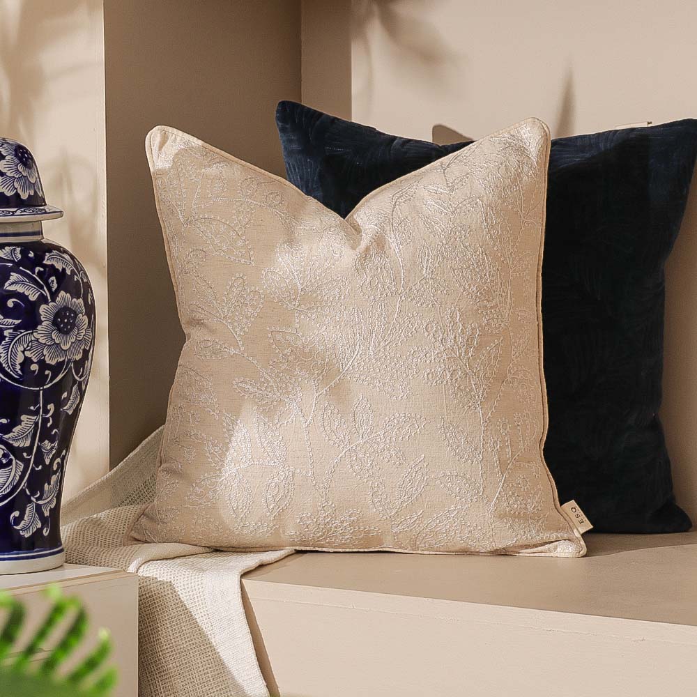 Folie Embroidered Cushion Cover 45x45cm - White Grey