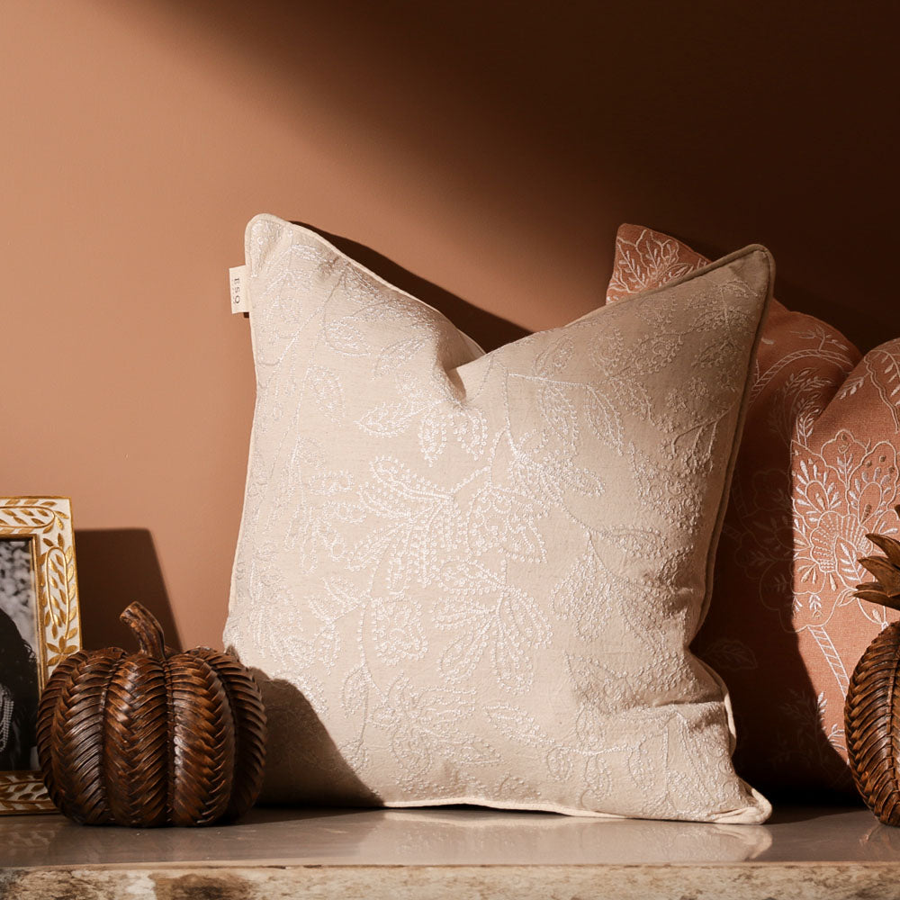 Folie Embroidered Cushion Cover 45x45cm - White Grey