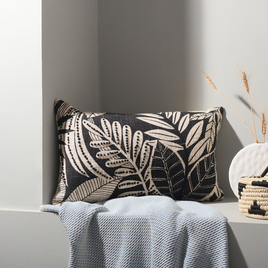 Forest Embroidered Rectangular Cushion Cover 50x30cm - Black White