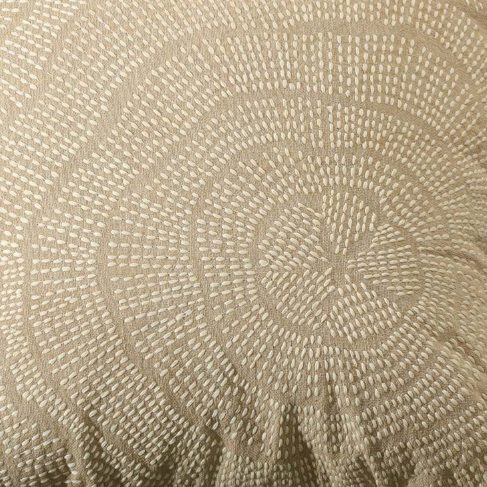 Fossil Beaded Embroidered Cotton Cushion Cover 45x45cm - Greige White