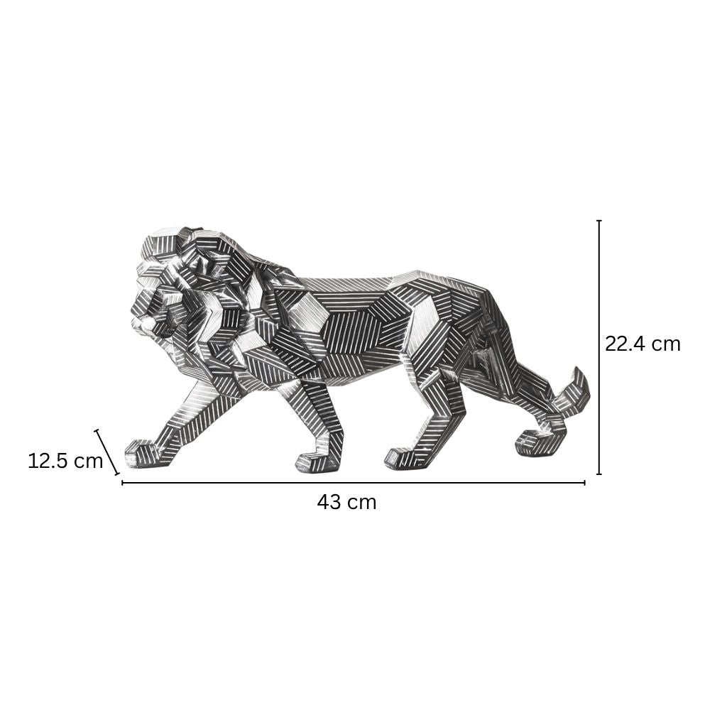 Fractal Lines Lion Sculpture - Black & White